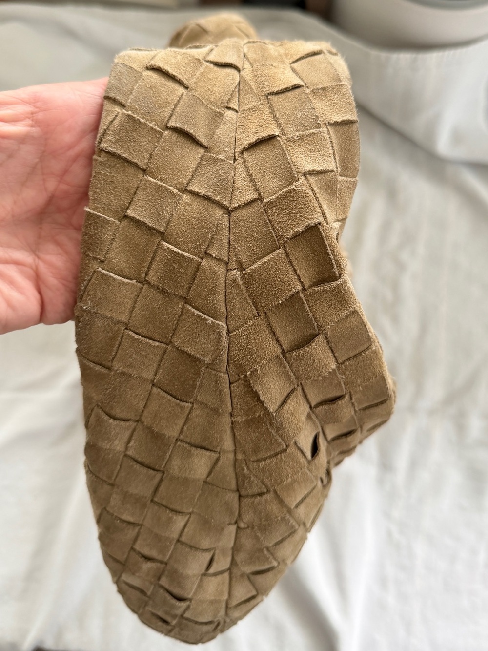 Bottega Veneta Tan Intrecciato Suede Shoulder Bag - Picture 9 of 14